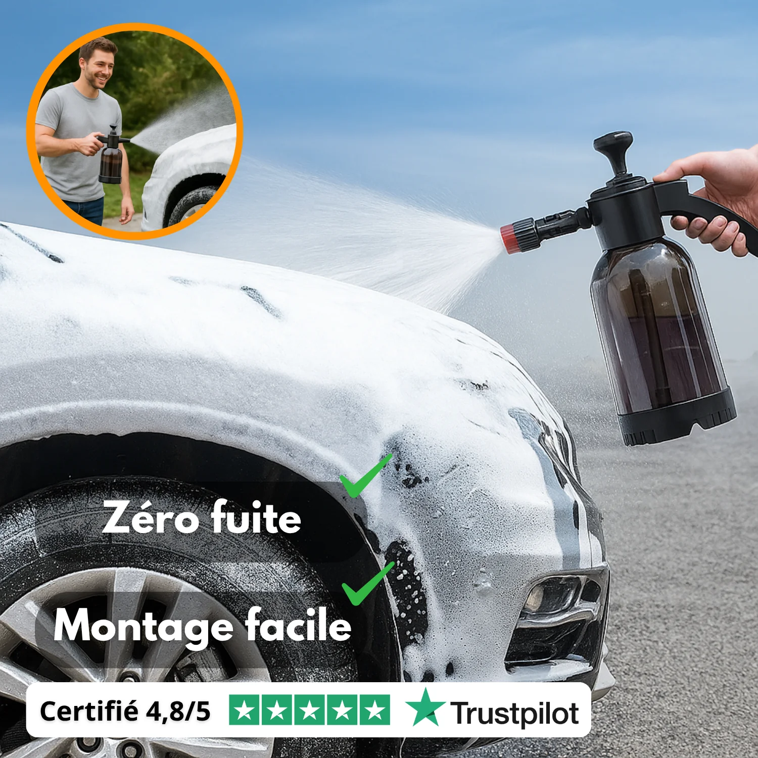1 pc Pulvérisateur de Mousse pour Lavage de Voiture à Main 2L : Pompe à Pression Polyvalente pour la Beauté Automobile - Image 2