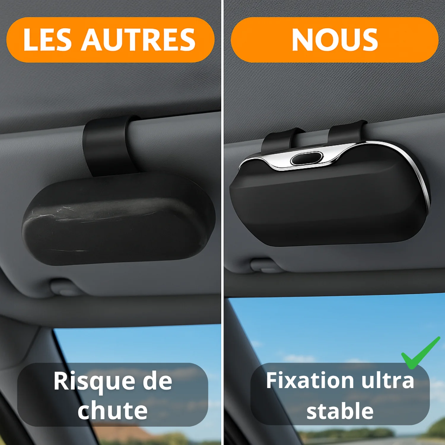 Boîte à Lunettes Voiture – Porte-Lunettes Pare-Soleil Universel Anti-Rayures – Fixation Ultra Stable - Image 3