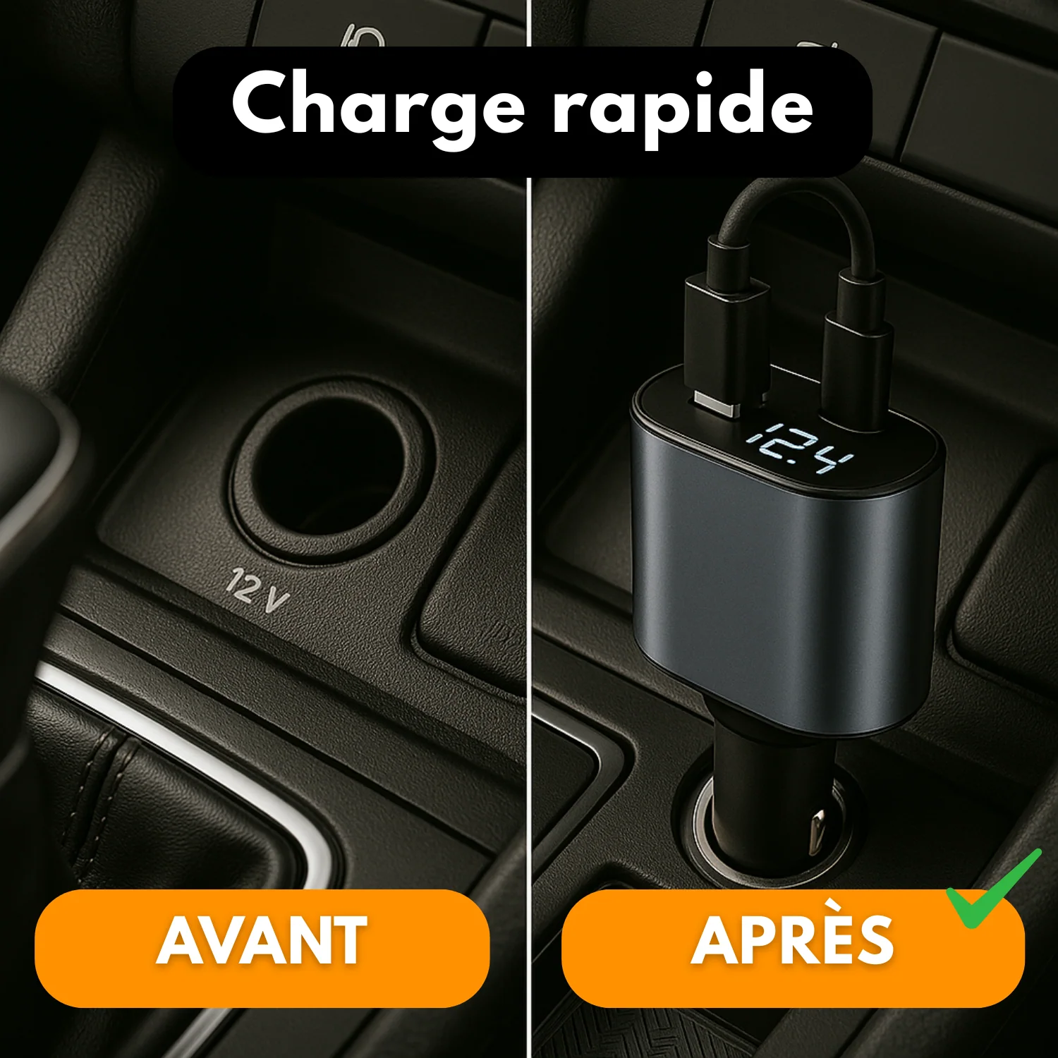 Chargeur Voiture Rétractable 4-en-1 Allume-Cigare avec Écran LED, USB Type-C - Image 5