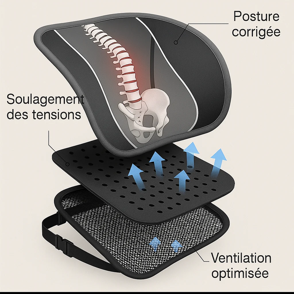Coussin Lombaire Voiture Ergonomique – Maille Respirante - Image 6