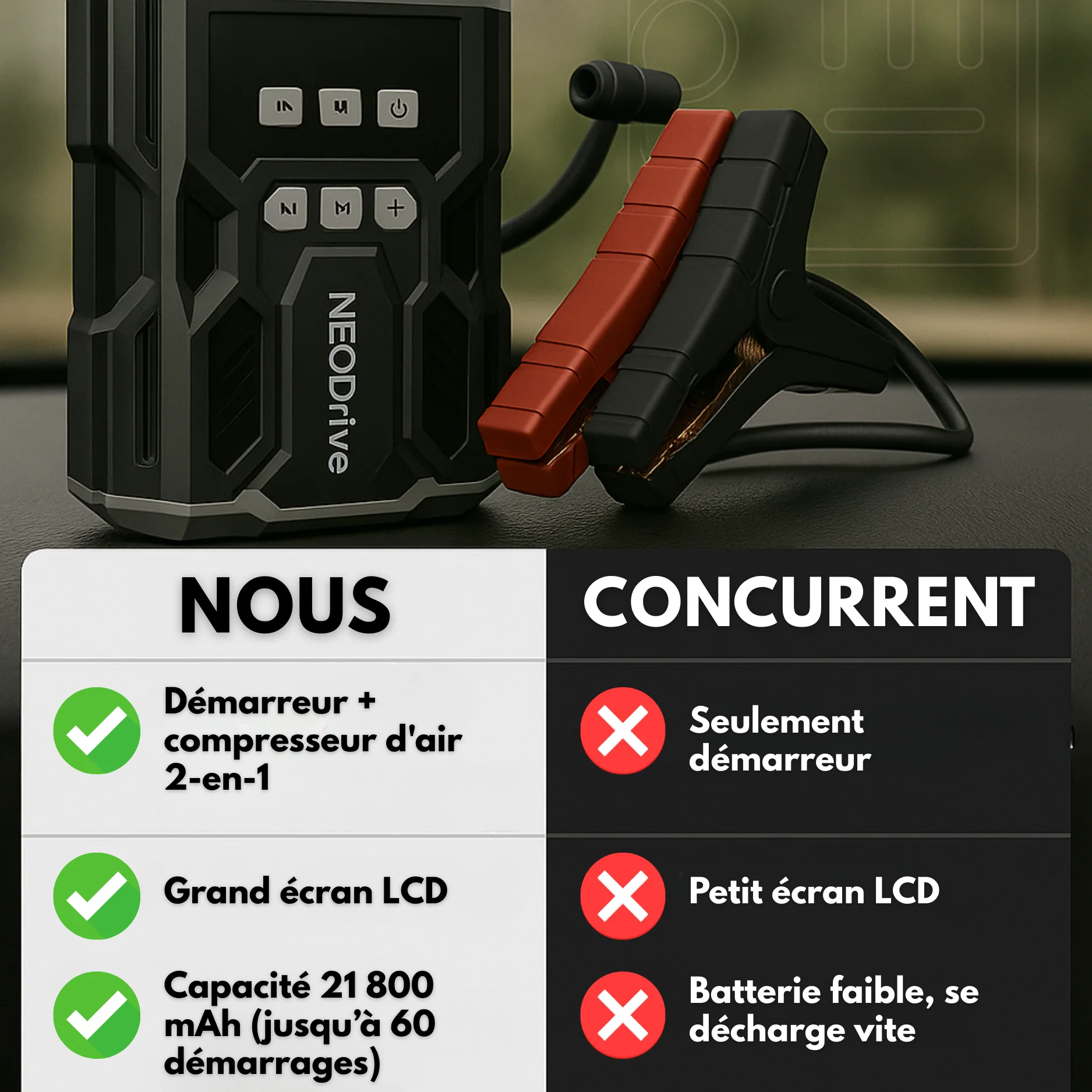 Démarreur Voiture – Booster Batterie & Compresseur Voiture, Puissant & Portable - Image 7
