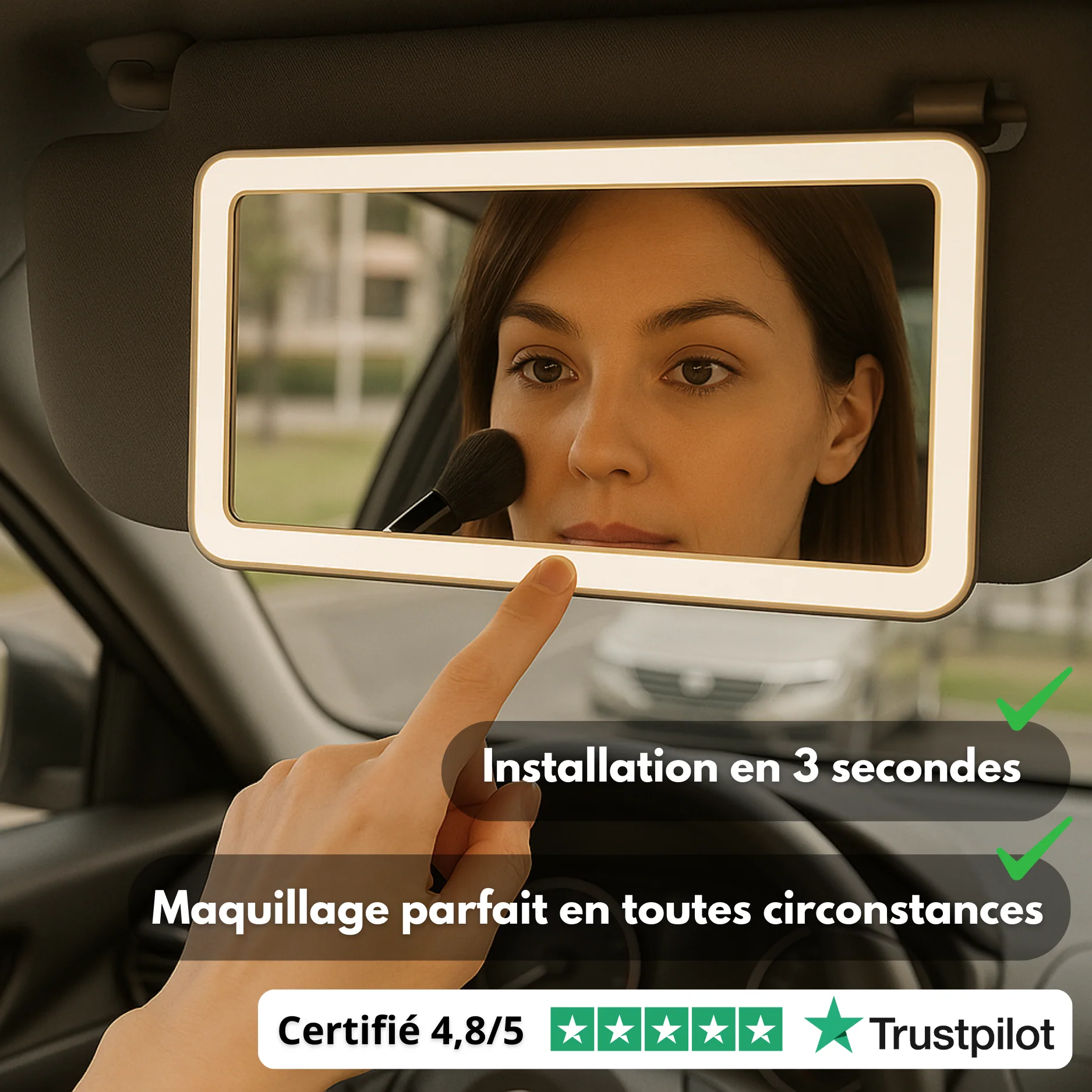 Miroir Maquillage LED Voiture – Lumière Tactile & Rechargeable - Image 2