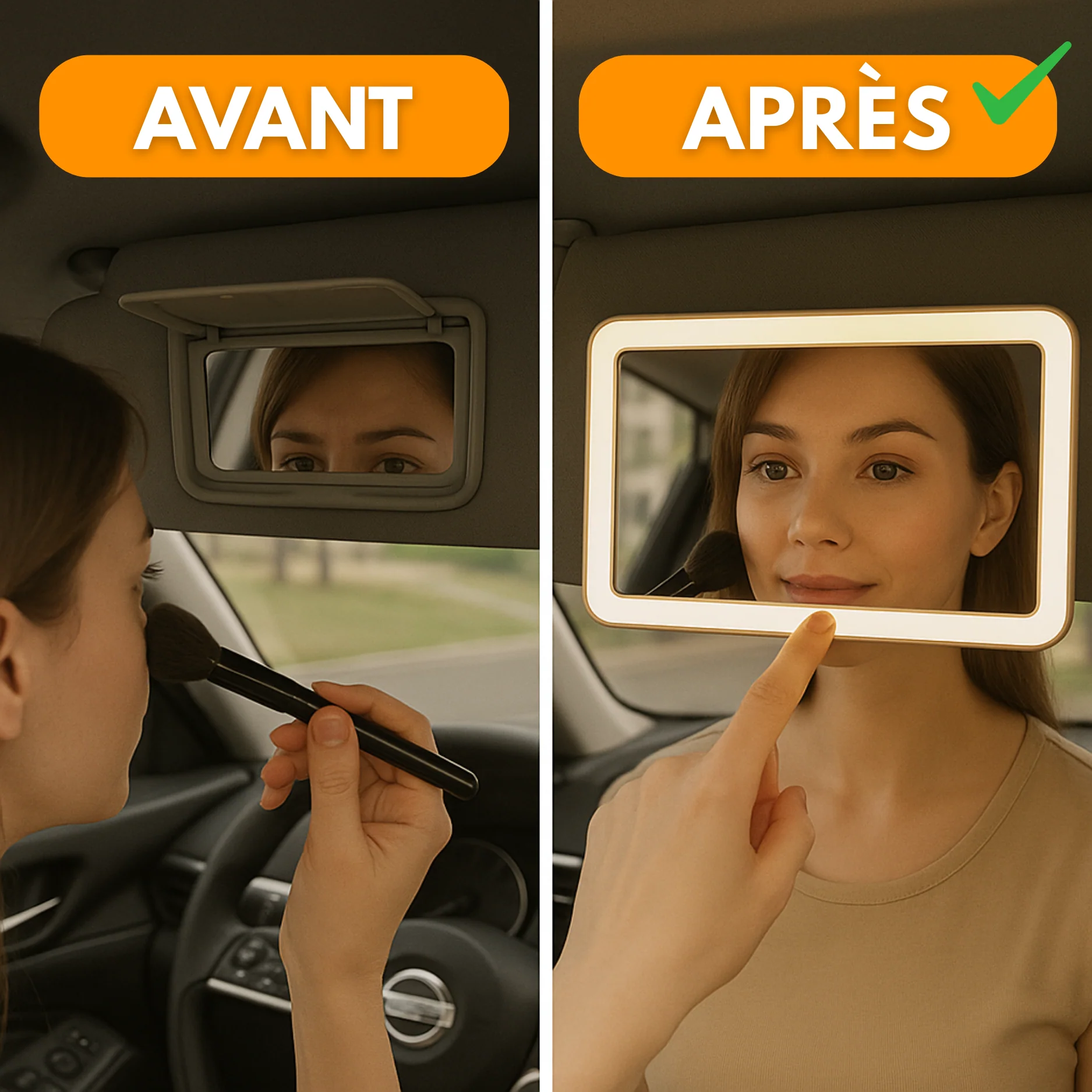 Miroir Maquillage LED Voiture – Lumière Tactile & Rechargeable - Image 3