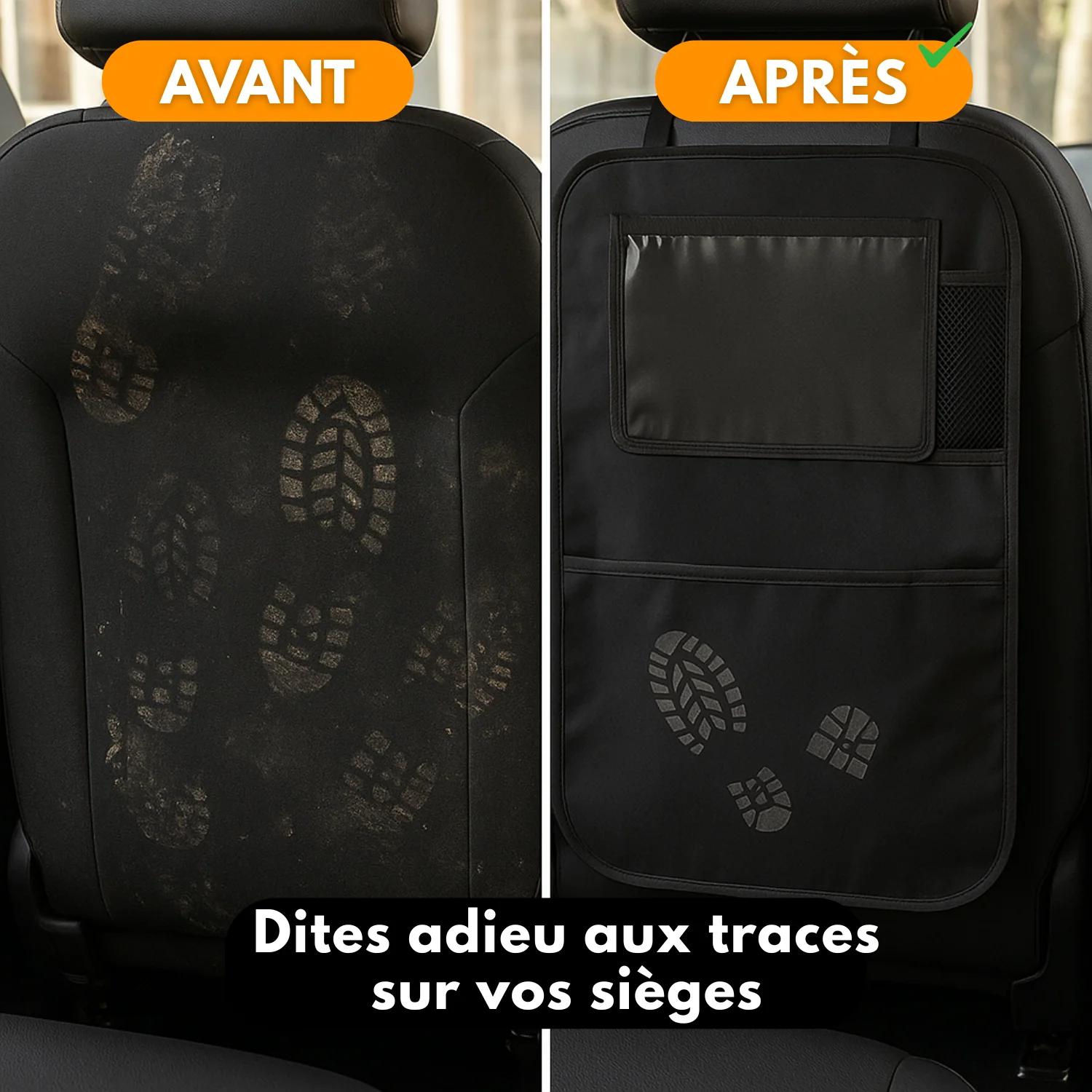 Organisateur de Siège Arrière Voiture (Lot de 2) – Rangement Multi-Poches, Protection Dossier et Repose-Pieds – Noire - Image 5