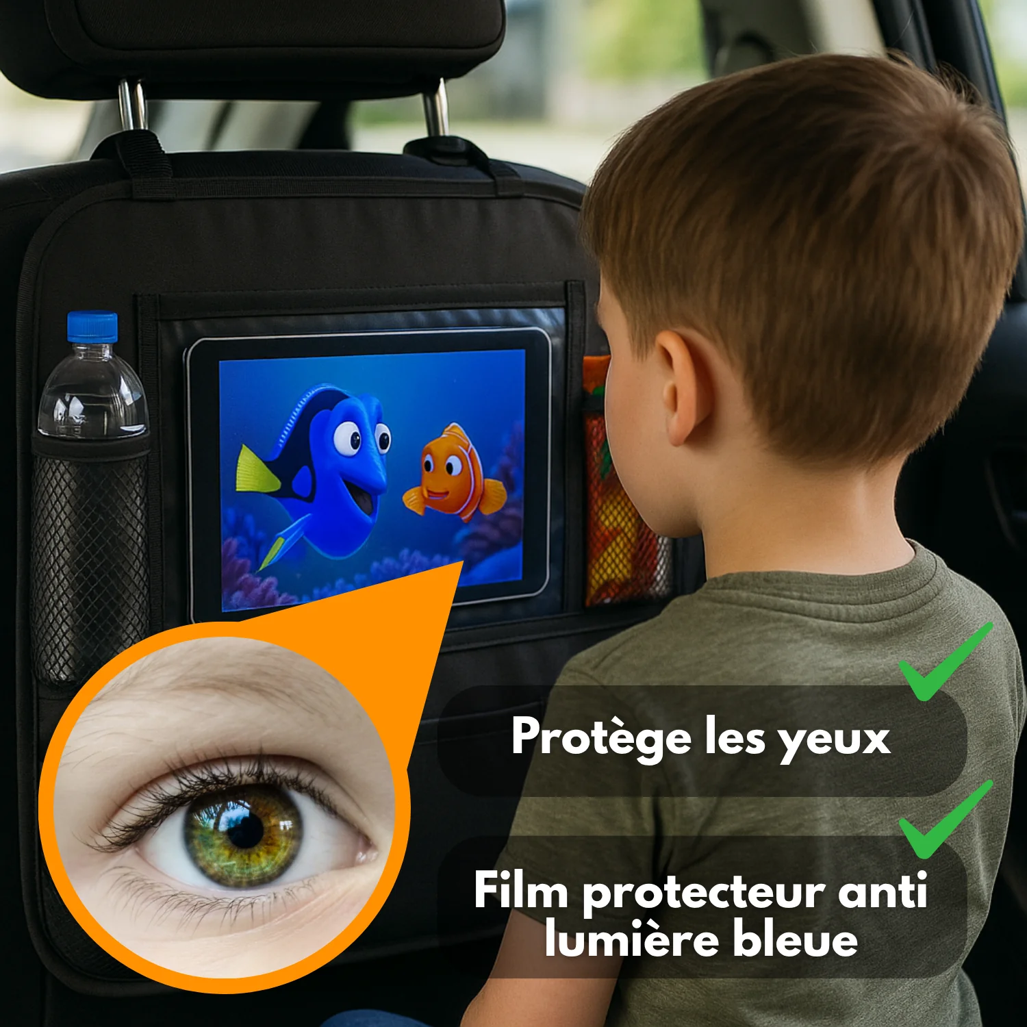 Organisateur de Siège Arrière Voiture (Lot de 2) – Rangement Multi-Poches, Protection Dossier et Repose-Pieds – Noire - Image 9
