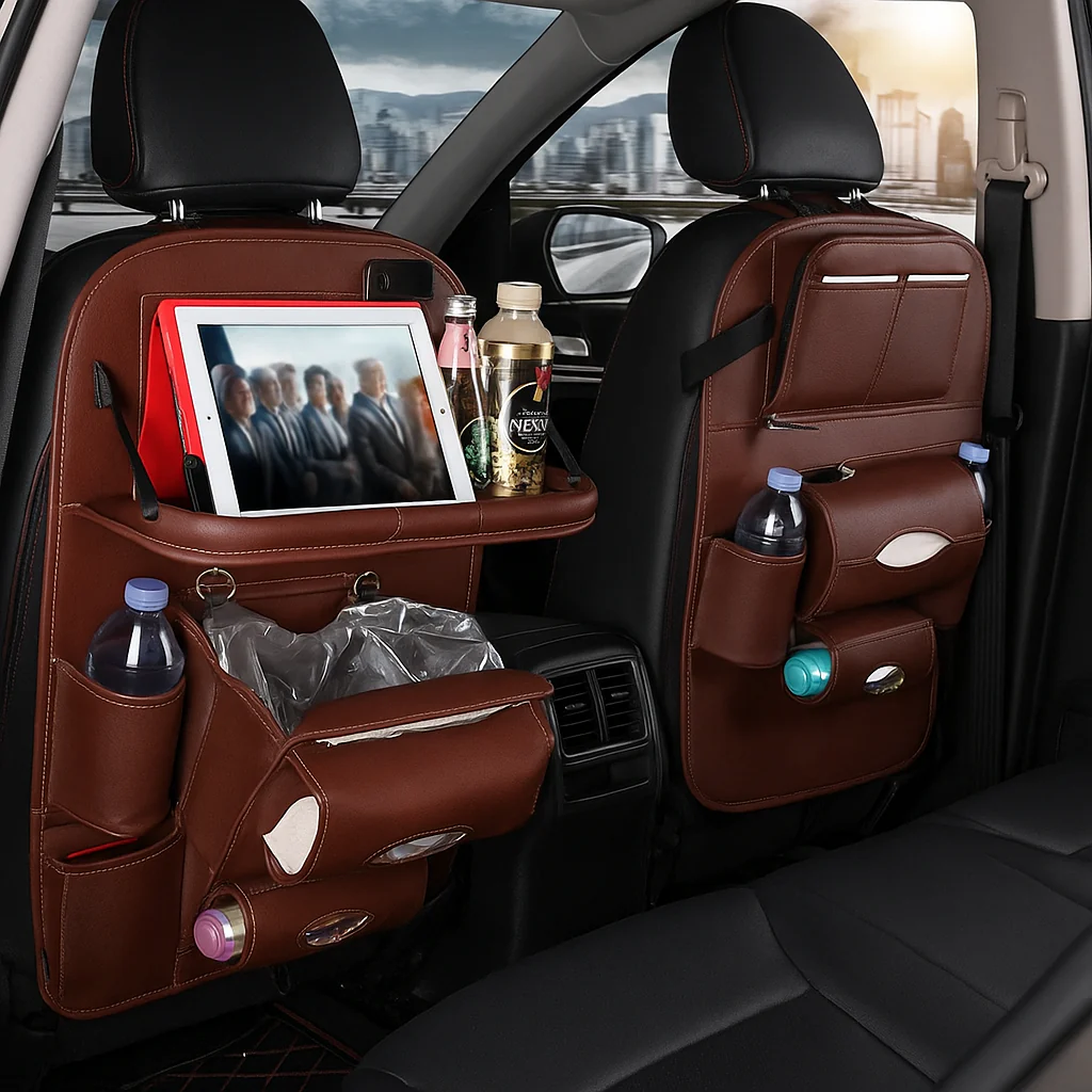 Organisateur de Siège Voiture en Cuir PU Haut de Gamme avec Table Pliable