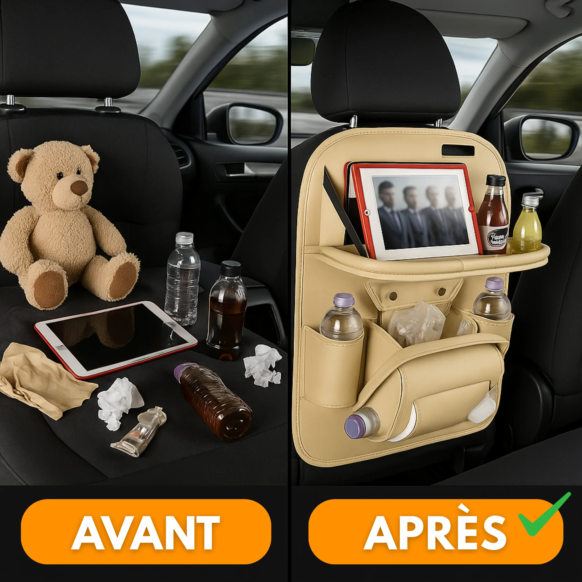 Organisateur de Siège Voiture en Cuir PU Haut de Gamme avec Table Pliable - Image 2