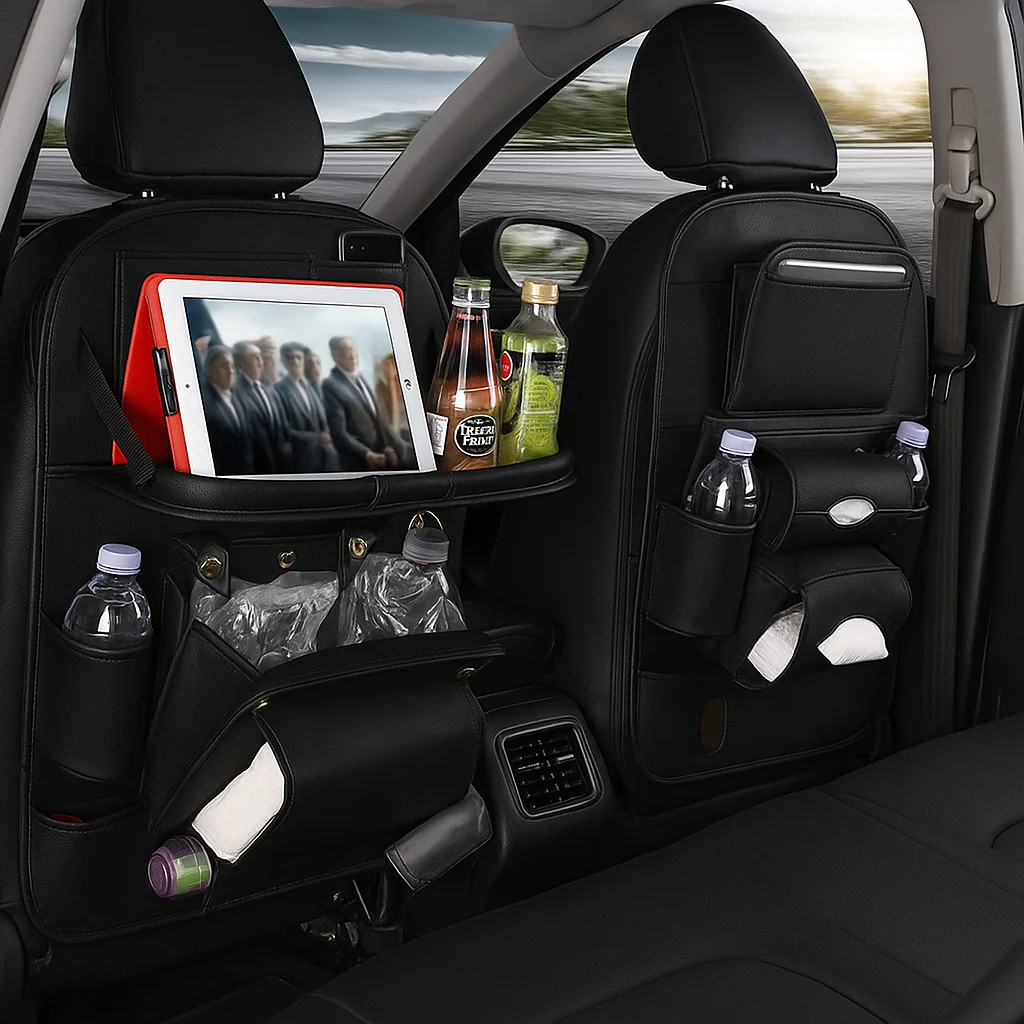 Organisateur de Siège Voiture en Cuir PU Haut de Gamme avec Table Pliable - Image 3