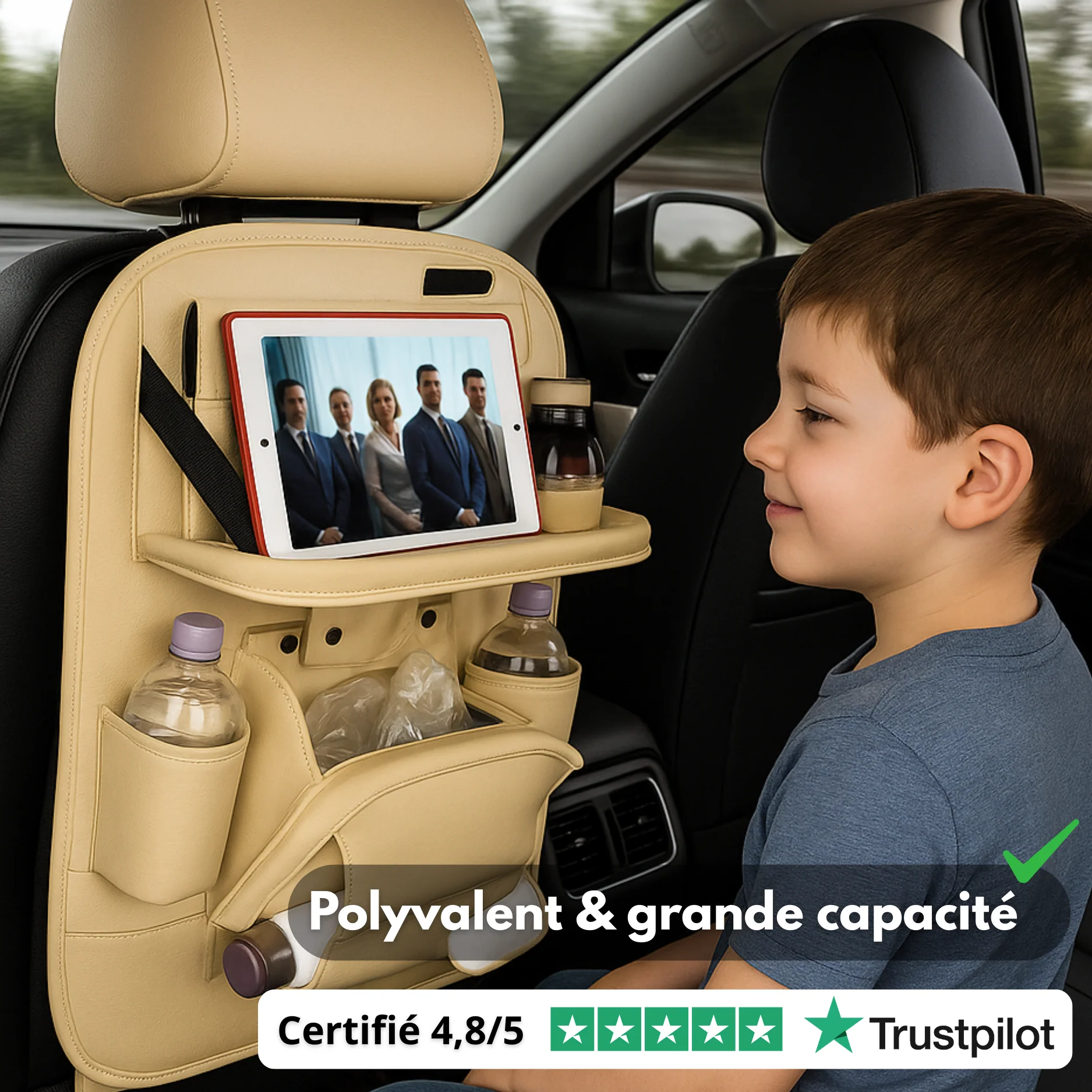 Organisateur de Siège Voiture en Cuir PU Haut de Gamme avec Table Pliable - Image 4