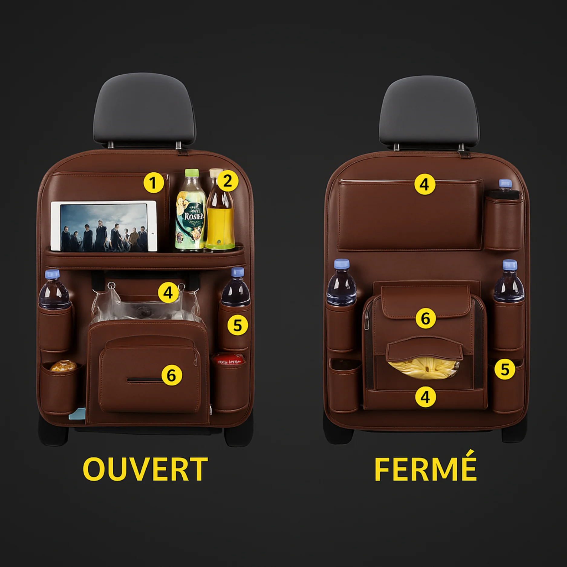 Organisateur de Siège Voiture en Cuir PU Haut de Gamme avec Table Pliable - Image 8