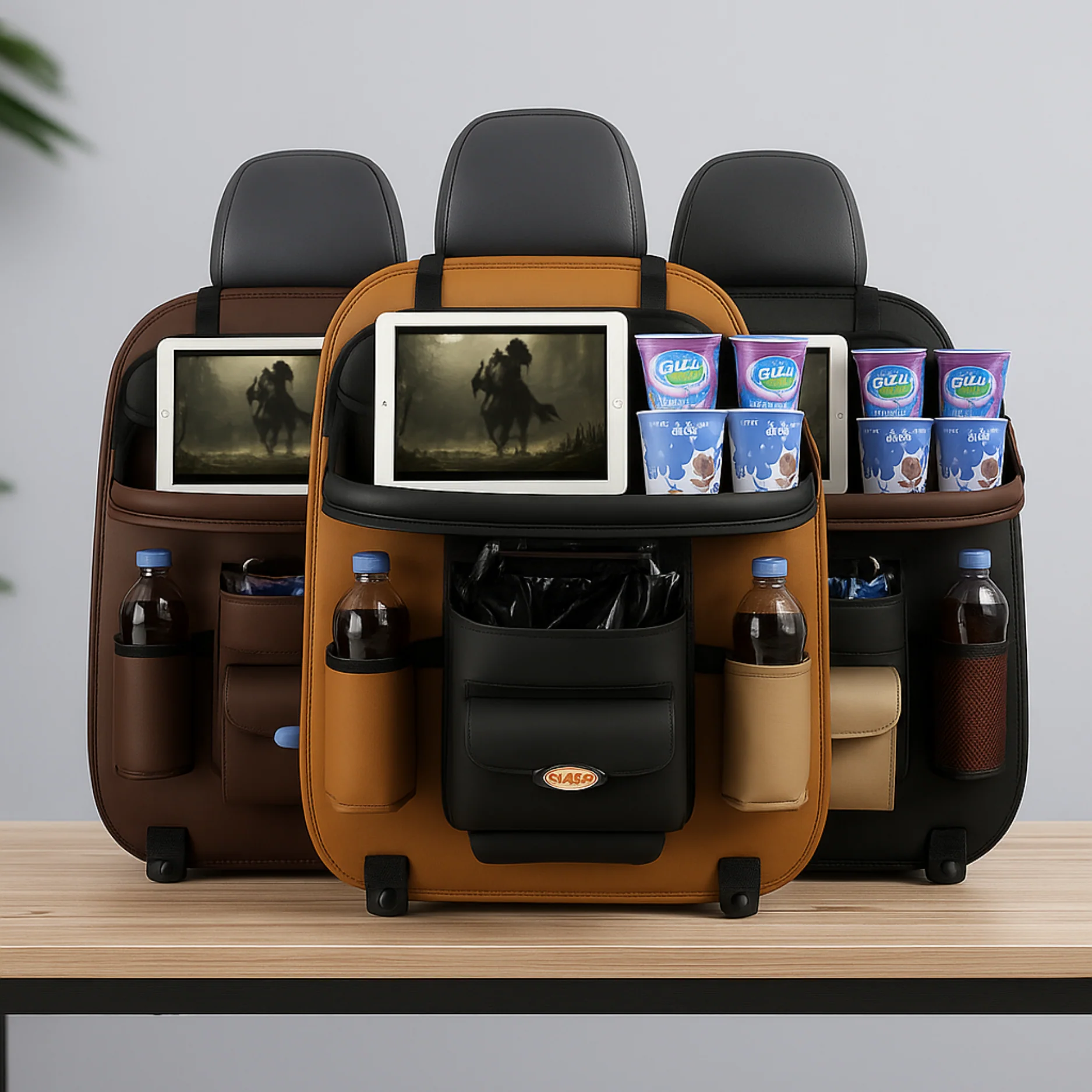 Organisateur de Siège Voiture en Cuir PU Haut de Gamme avec Table Pliable - Image 9