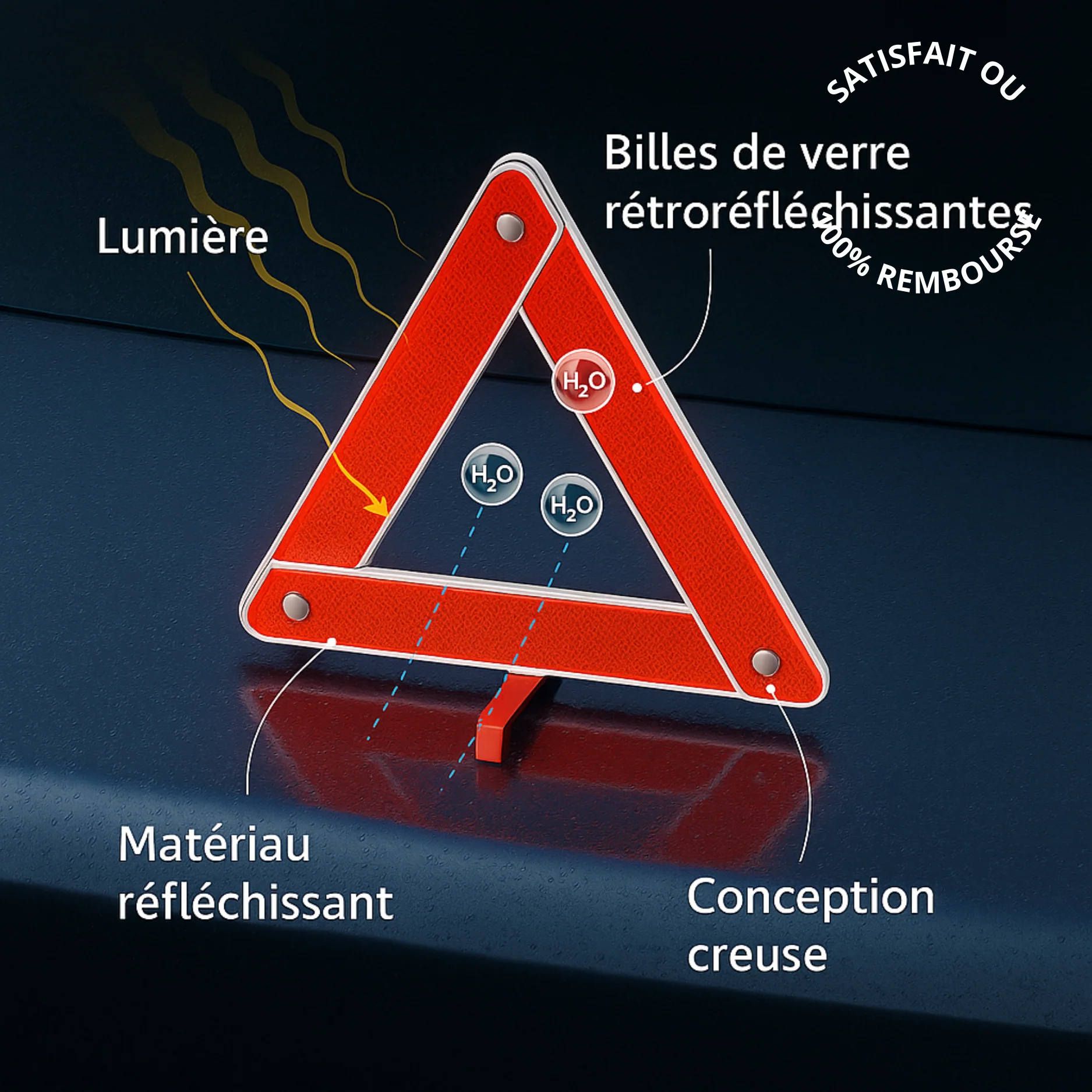 Panneau de Signalisation d'Urgence Réfléchissant pour Voiture – Triangulaire, Pliable, 30x30cm - Image 5