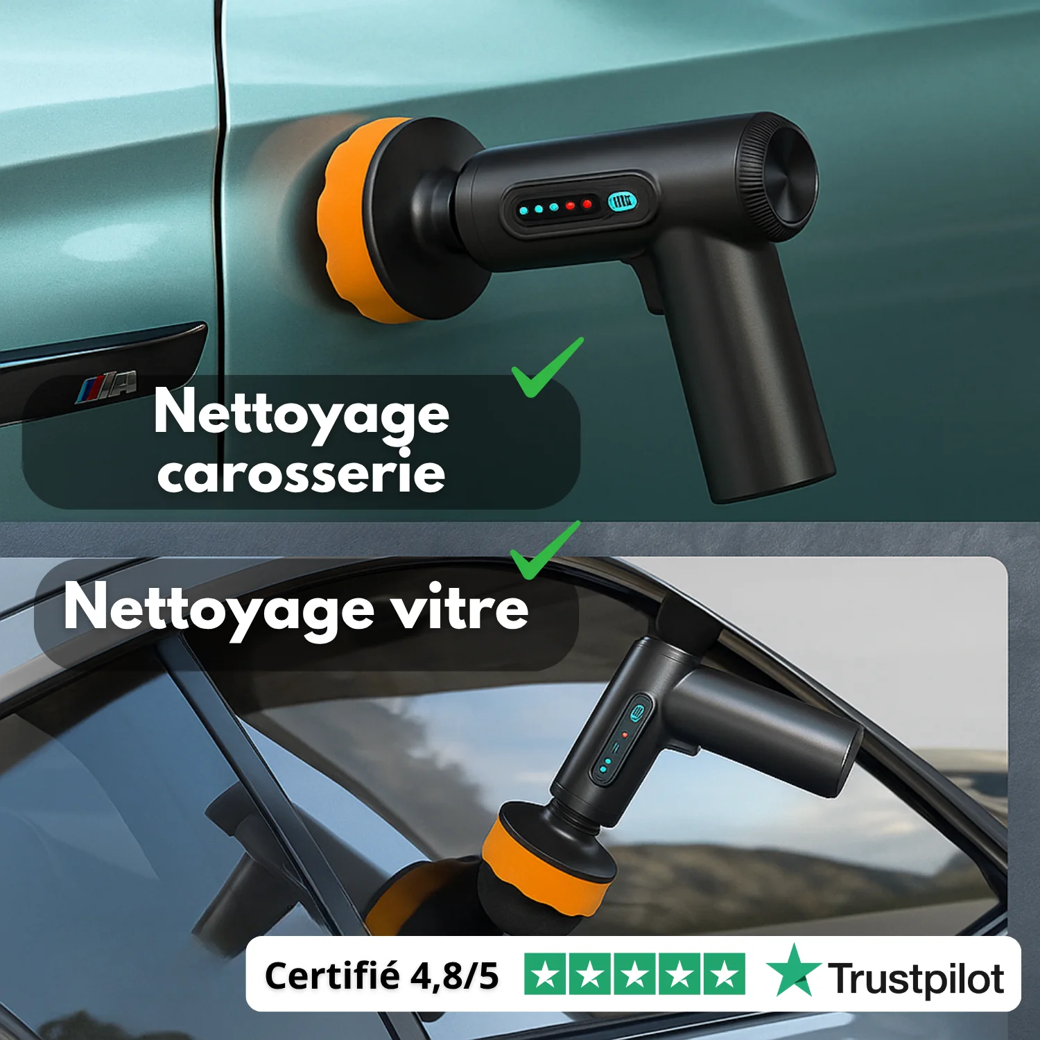 Polisseuse de voiture sans fil 84W | Machine à cirer et polir multi-surfaces | 20000 tr/min | Batterie 2000 mAh | Accessoires inclus - Image 5
