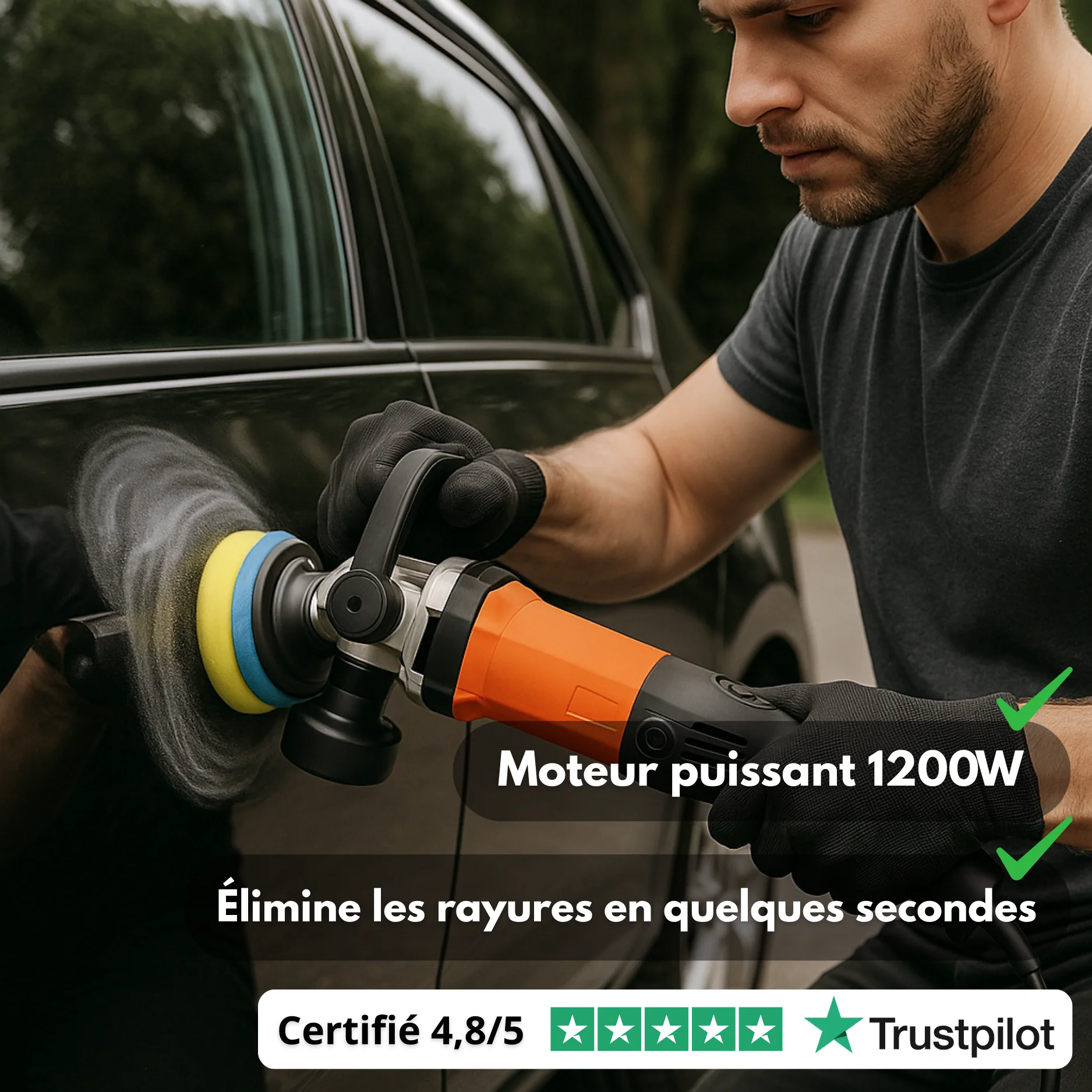 Polisseuse Voiture Électrique 1200W – Lustreuse Carrosserie Professionnelle avec 14 Tampons | Répare Rayures & Restaure la Brillance - Image 2