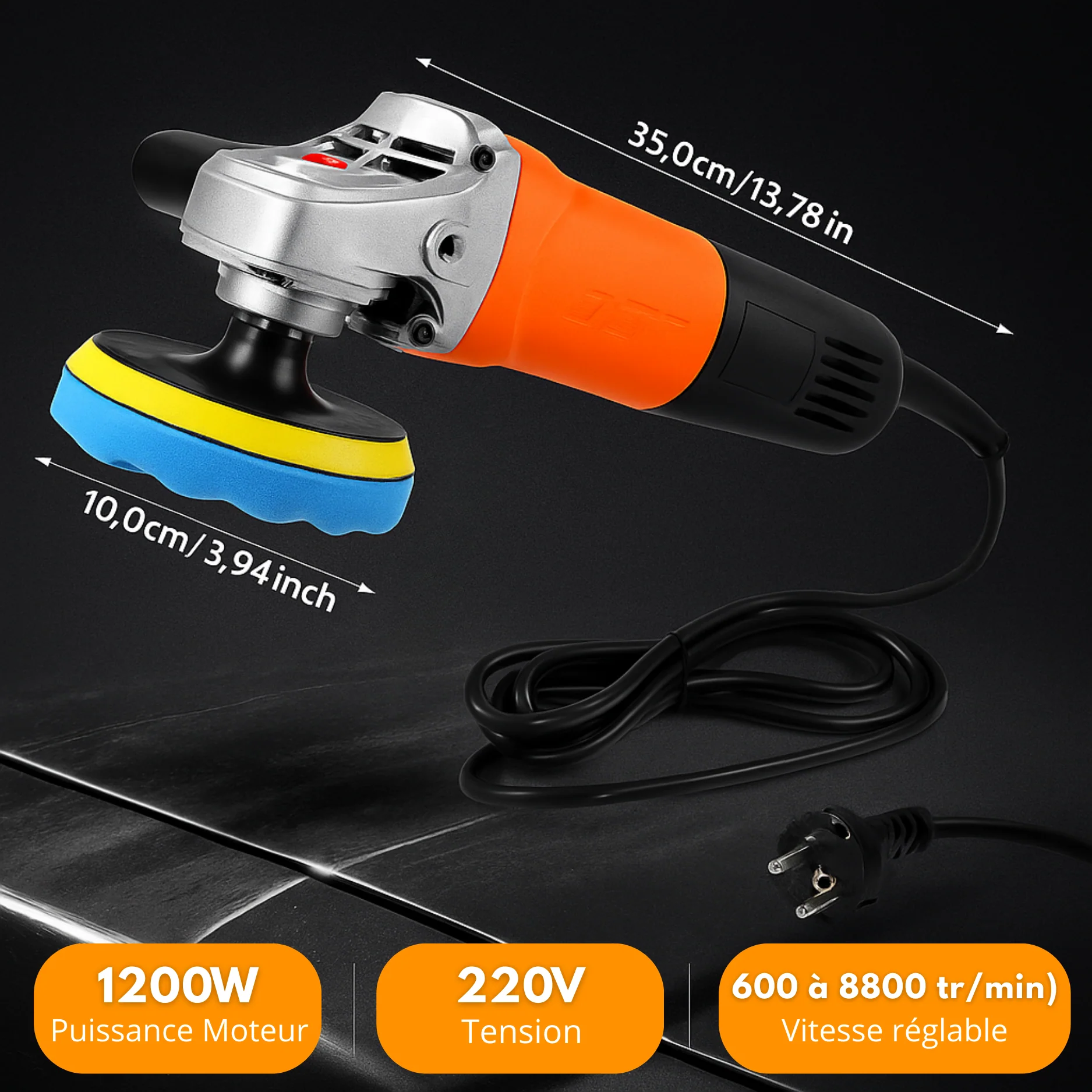 Polisseuse Voiture Électrique 1200W – Lustreuse Carrosserie Professionnelle avec 14 Tampons | Répare Rayures & Restaure la Brillance - Image 5