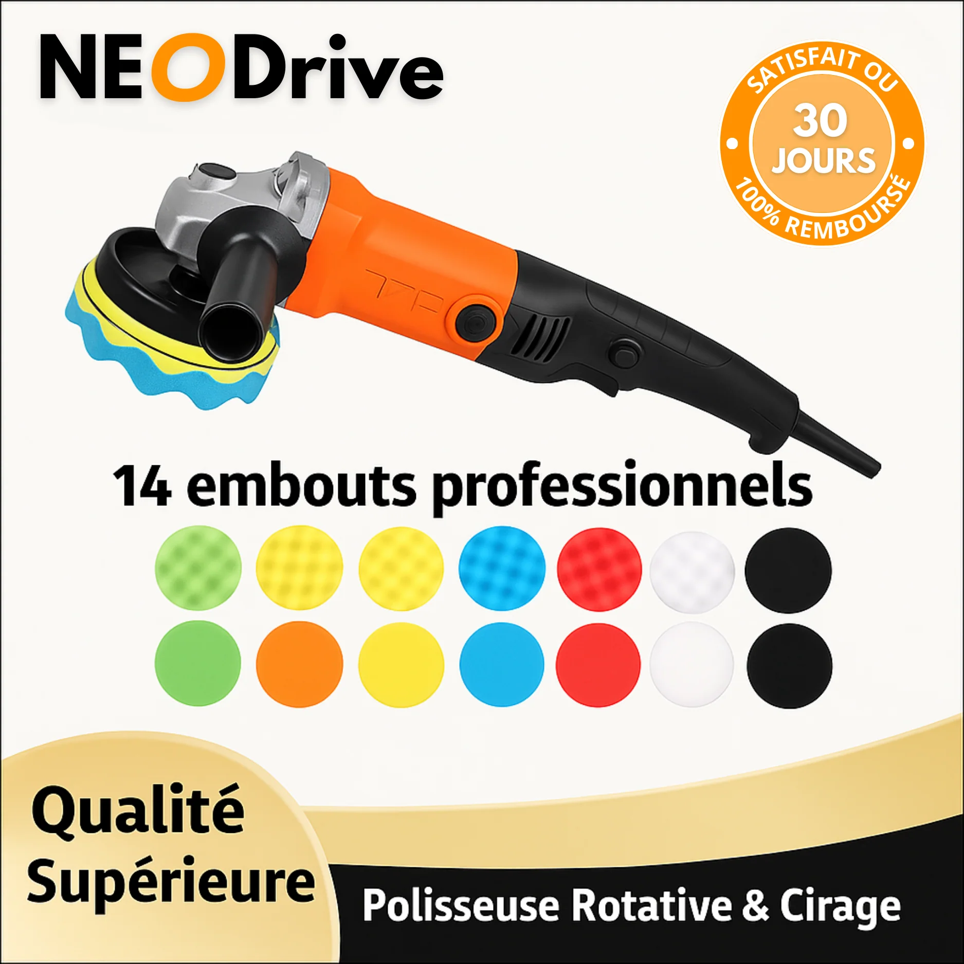 Polisseuse Voiture Électrique 1200W – Lustreuse Carrosserie Professionnelle avec 14 Tampons | Répare Rayures & Restaure la Brillance - Image 6