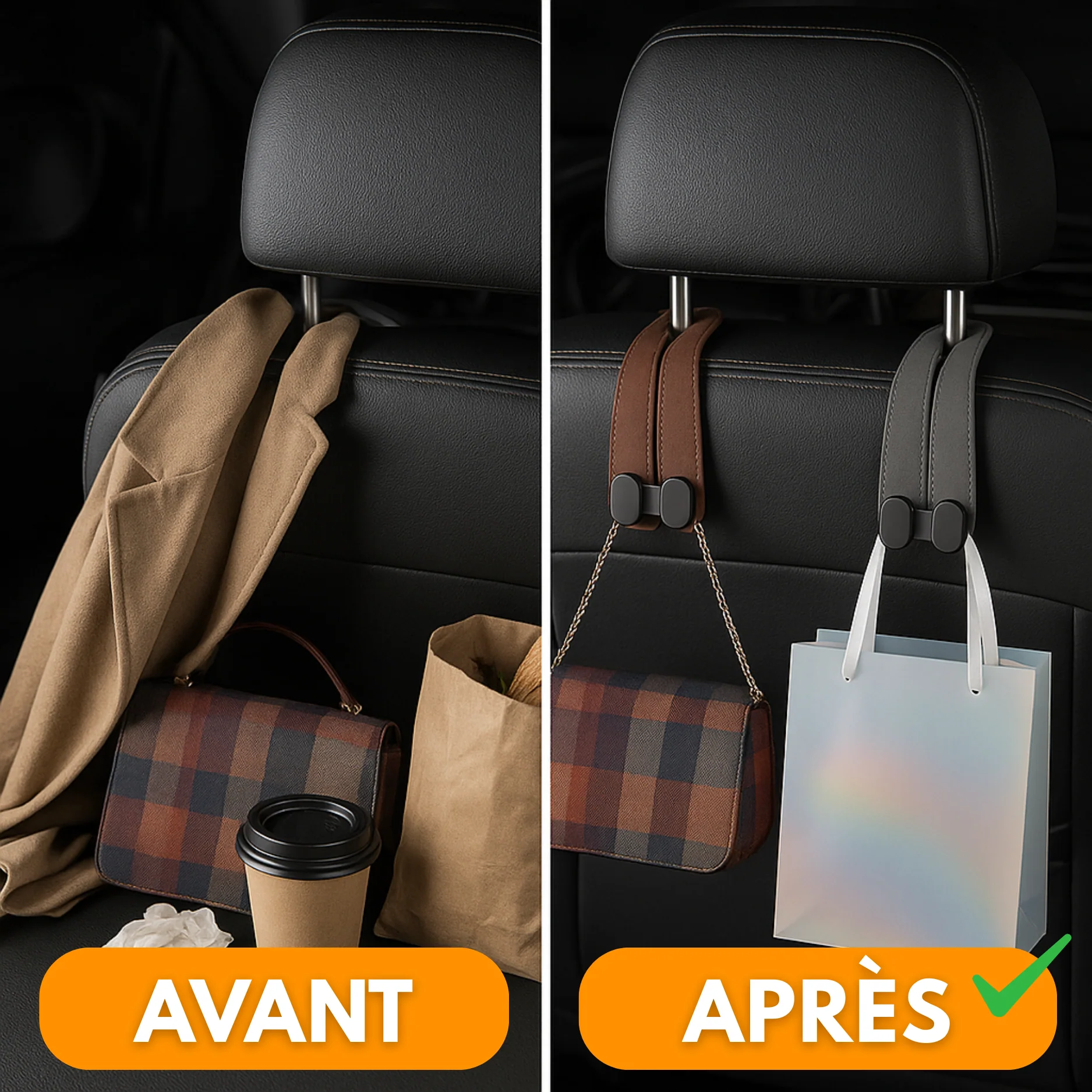 Porte-Sac Voiture Universel – Support Sac Voiture en Cuir - Image 3