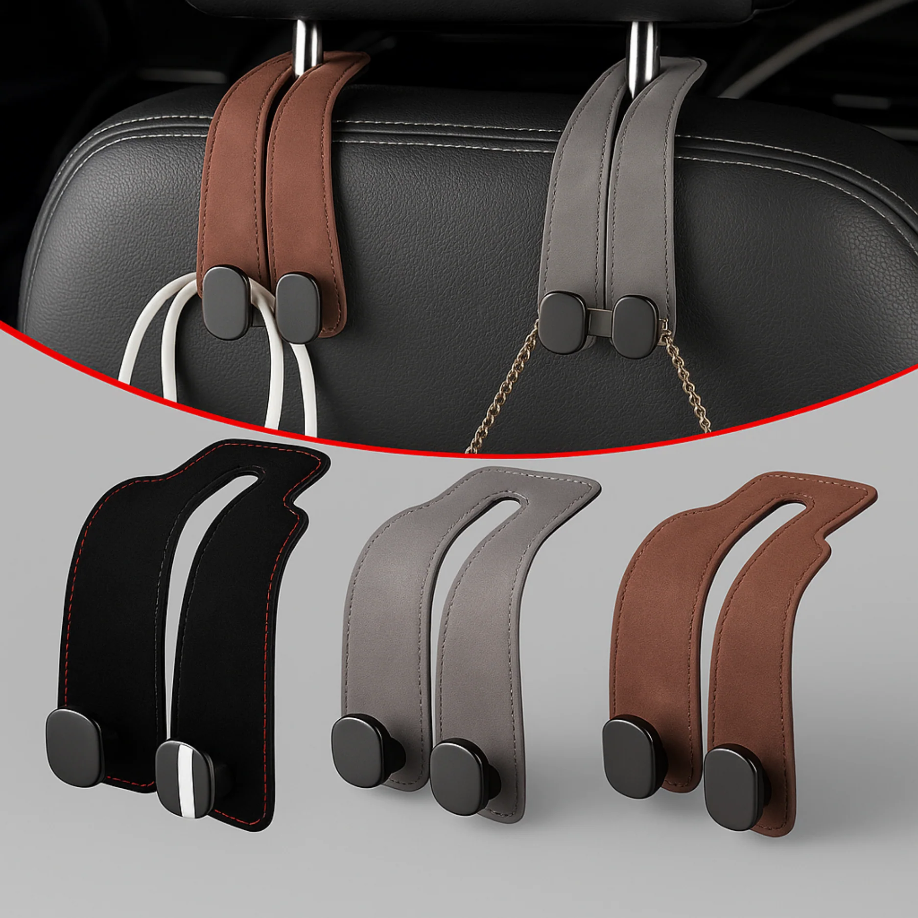 Porte-Sac Voiture Universel – Support Sac Voiture en Cuir - Image 7