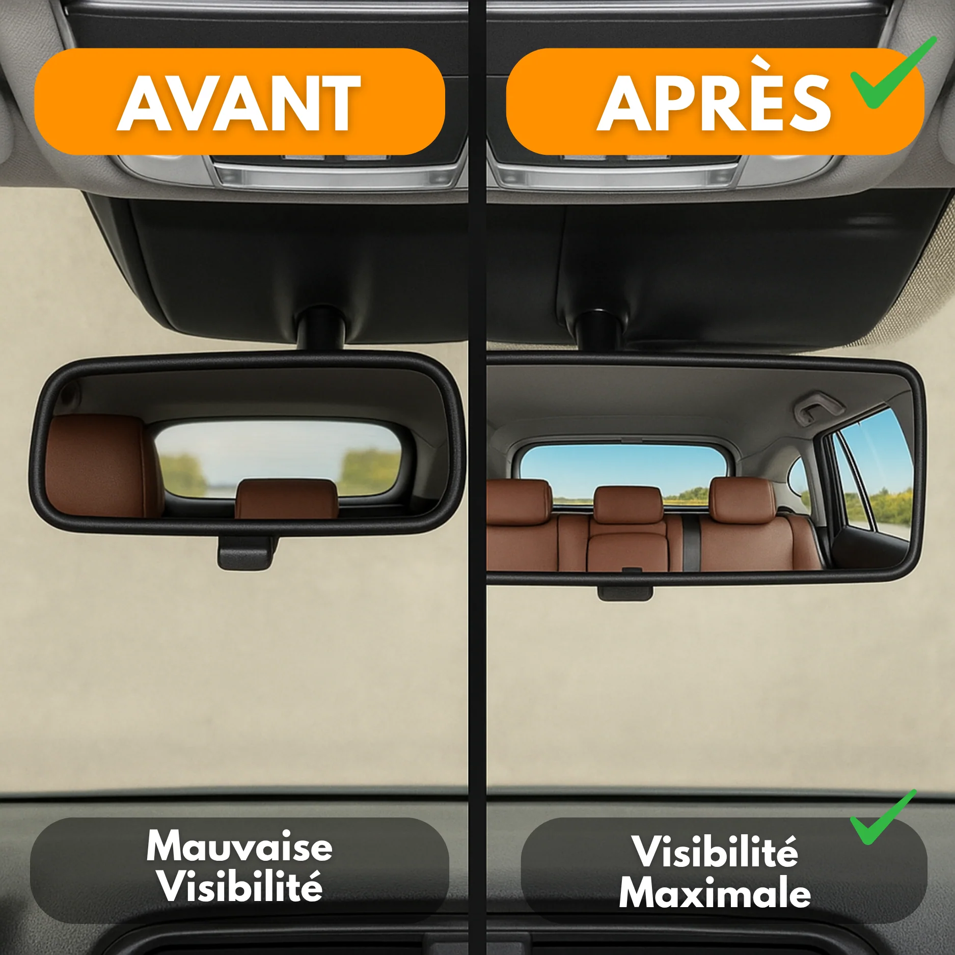 Rétroviseur Voiture Intérieur Grand Angle – Vision Panoramique, Installation Universelle et Sécurité Renforcée - Image 3
