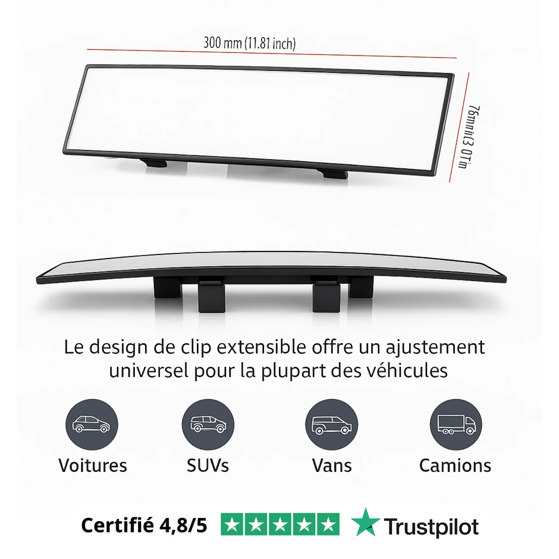 Rétroviseur Voiture Intérieur Grand Angle – Vision Panoramique, Installation Universelle et Sécurité Renforcée - Image 5