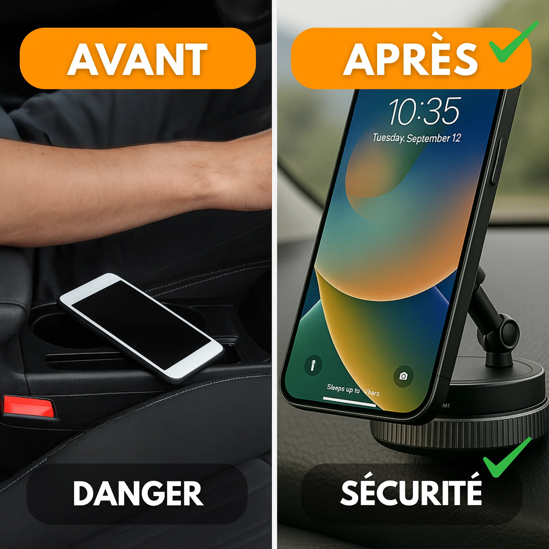 Support Téléphone Magnétique Voiture – Pare-Brise & Tableau de Bord - Image 3