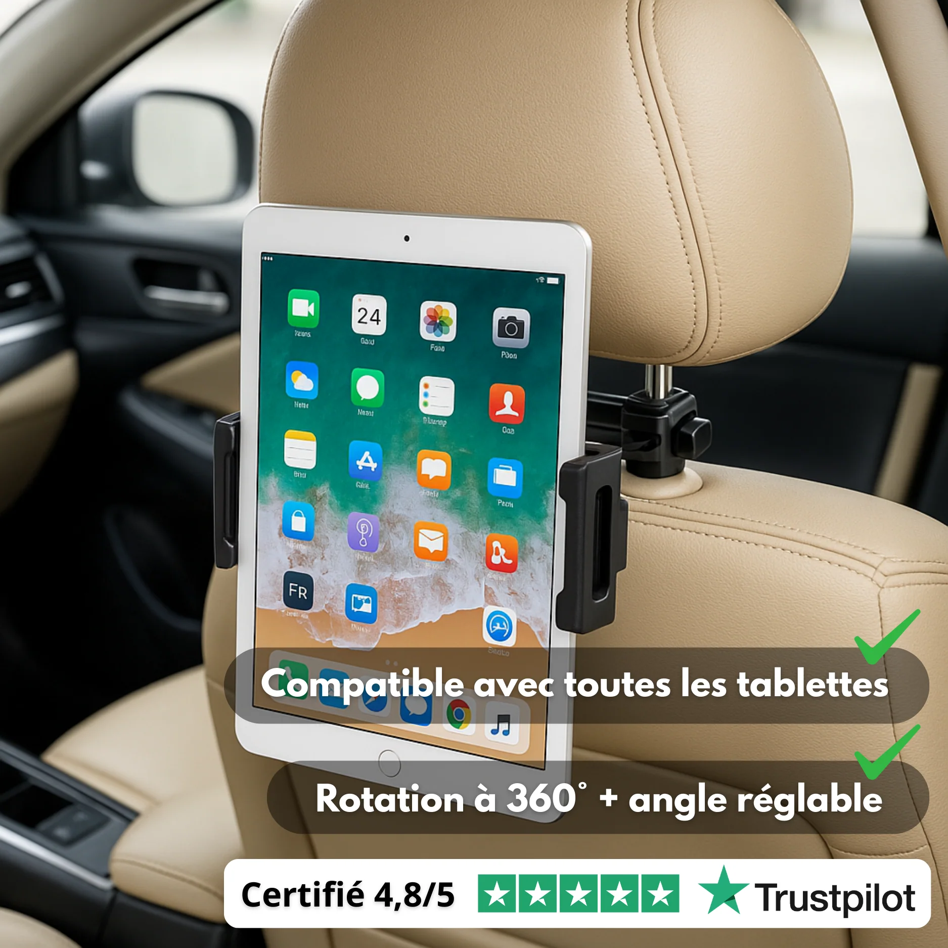Support Voiture Universel Tablette & Smartphone – Appui-Tête Réglable - Image 2